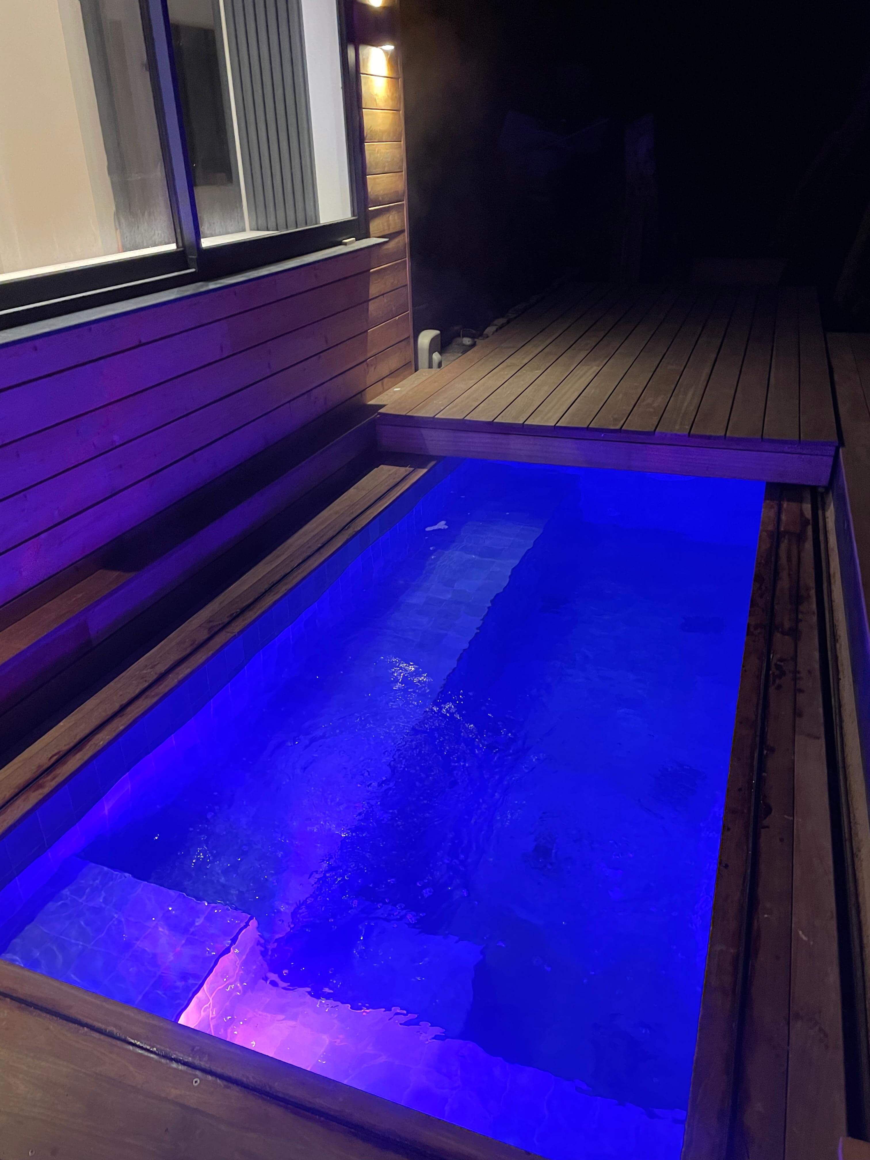 Hot tub at night on the deck