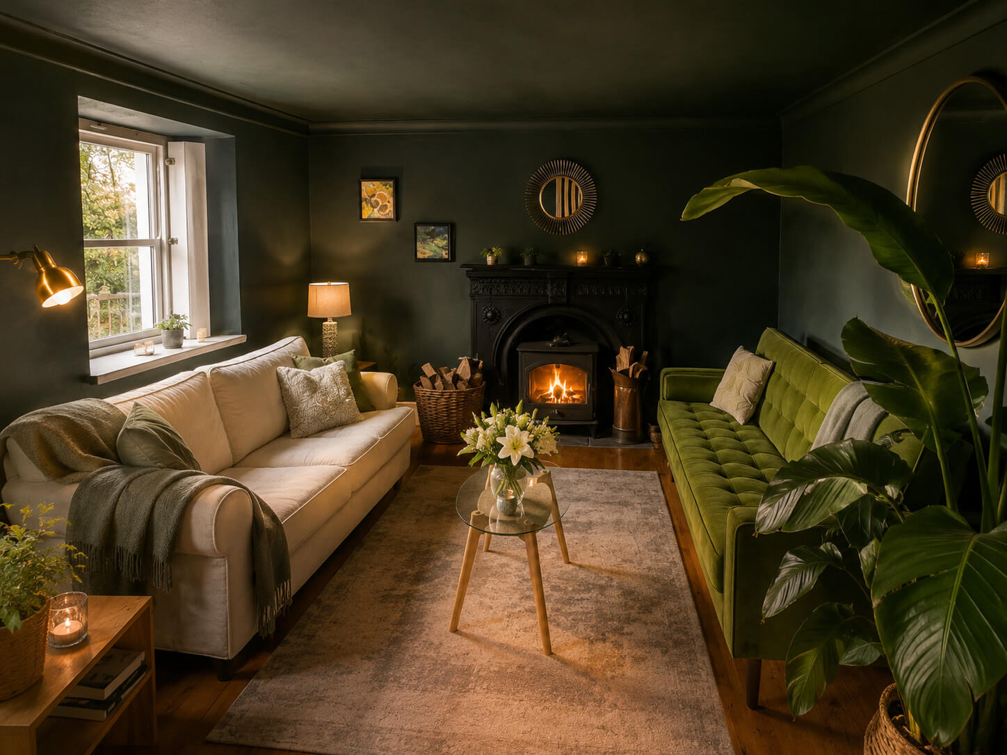 Cosy lounge with wood burner